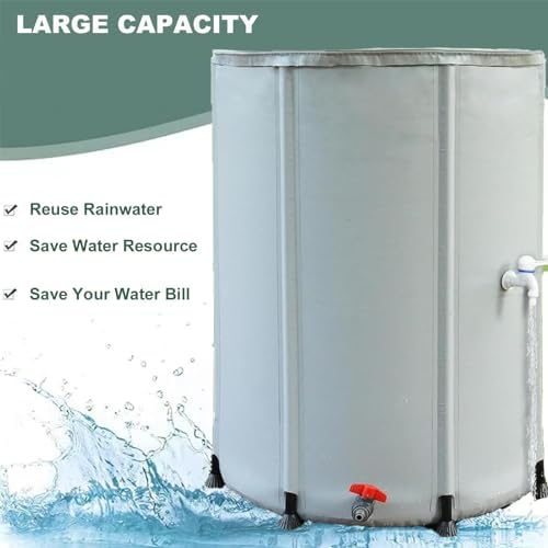 Foldable Rain Barrel with Stand and Tap 500L Capacity Gray Garden Water Collector Kit with Zipper Cover for Rainwater Harvesting - Image 2