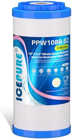 ICEPURE 5 Micron 10"x4.5" PPW10BB-SZ String Wound Water Sediment Filter Replacement for Whole House Filtration System, Compatible With Iron Reducing Filter For Well Water, 1Pack by ICEPURE