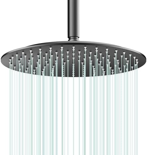 All Metal 12Inch Rain Shower Head - Heavy Duty Stainless Steel, Easy Install, High Water Flow, Ultra-Thin Modern Design for Bathroom (Matte Black) by AULEEND