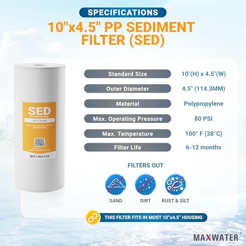 Max Water 10 Micron 10 x 4.5 inch Whole house Sediment Water Filter | Meltblown Polypropylene Well Water Filter Replacement Cartridges for DGD-5005, AP810, SDC-45-1001, GXWH30C, PP10BB (4 Pack) - Image 2