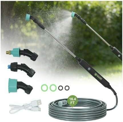 22.1'' Electric Sprayer Wand, Adjustable Nozzle, 16.4FT Hose, Upgrade Rechargeable Battery ensure Long Runtime, Lightweight Cordless Wand for Weed Control & Plant Watering by PinaGray