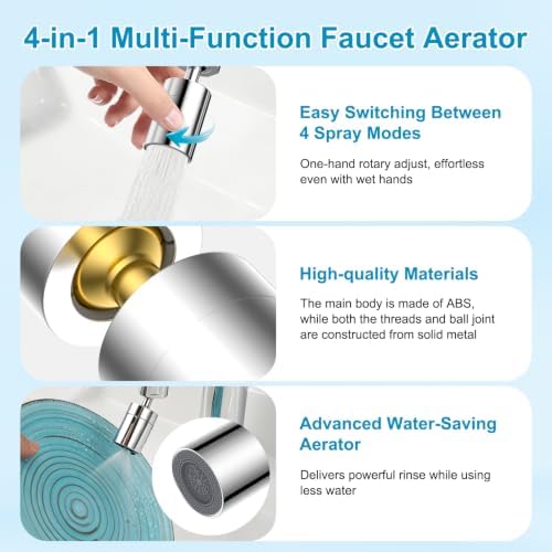 Hibbent 4-Mode Faucet Aerator, Faucet Sprayer Attachment, Chrome - Image 4
