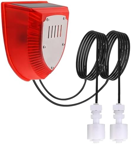 Solar Water Level Sensor, High/Low Water Level Alarm with Dual Probe, 129 dB Red Strobe Siren with Adjustable Volume, Bobber Water Detector, 16.4ft Detect Cord, IP55 Waterproof for Indoor /Outdoor by Shonmau
