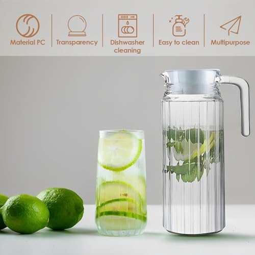 2 Pack Plastic Pitcher with Ribbed Design, 1.1L BPA-Free Jar with Lid, Fridge Pitcher Shatter-Proof and Vented - Image 3