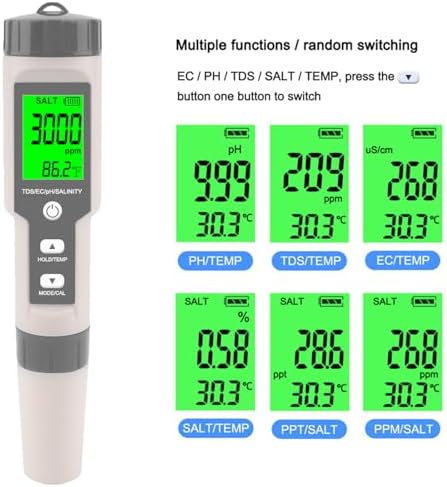 Pool Salt Tester - Multifunctional 5 in 1 Salinity, PH, TDS, EC, and Temperature Meter, Pool Salinity Testing Kit, Digital Salinity Tester for Swimming Pool,Saltwater, Sea Water, Aquarium - Image 6