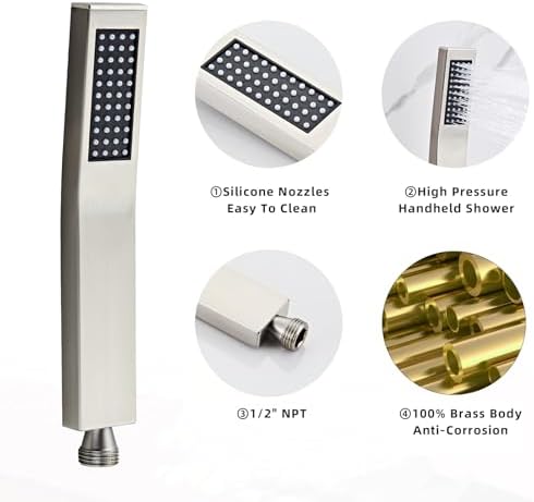 Handheld Shower Head，High Pressure Brushed Nickel Shower Head,Water Saving Detachable Shower Wand with Solid Brass Body and 5 ft Flexible Hose, Easy to Clean and Durable - Image 3