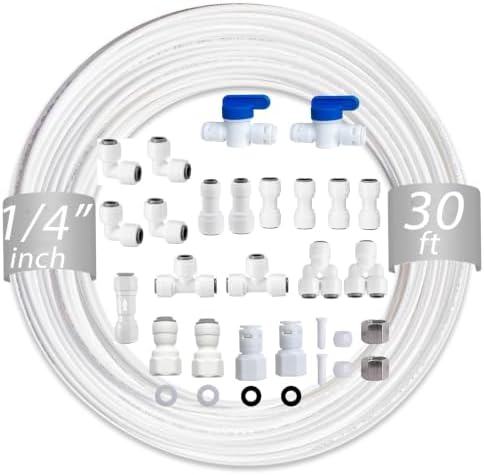 NSF 1/4" inch Water Line Tubing and Push to Connect Fittings for Reverse Osmosis Water Filter RO fittings (Feed water adapter Kits), 11 pcs connetors+30 feet 1/4" O.D. (6.4mm) water tubing. by Unknown