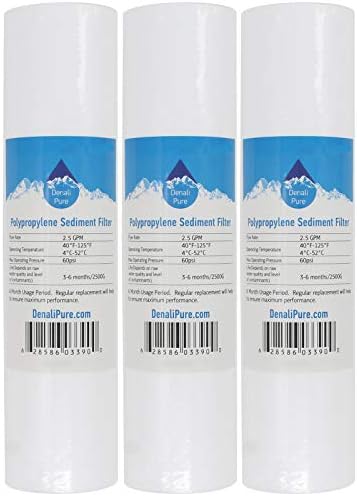 3-Pack Replacement for Aqua Pure AP101T Polypropylene Sediment Filter - Universal 10-inch 5-Micron Cartridge Compatible with Aqua Pure AP101T Whole House Water Filter - Denali Pure Brand by Denali+Pure