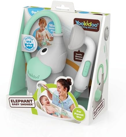 Yookidoo Baby Bath Shower Head – Elephant Water Pump with Trunk Spout Sprayer & Rinser, Dual Knob Flow Control, Bath Time Essential for Newborns, Tub or Sink (Turquiose) - Image 5