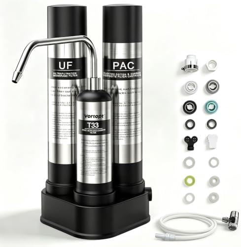 Vortopt F11 Countertop Water Filter System, 3 Stage Filtration, Black by Vortopt