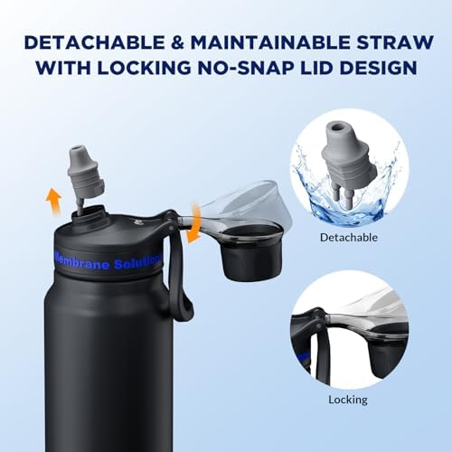 Membrane Solutions C3 Filtered Water Bottle, 32oz Stainless Steel Water Bottle with Replaceable UF+ACF Filter Cartridge, Portable Water Filter, Travel, Hiking & Camping for Drinking Water - Image 6