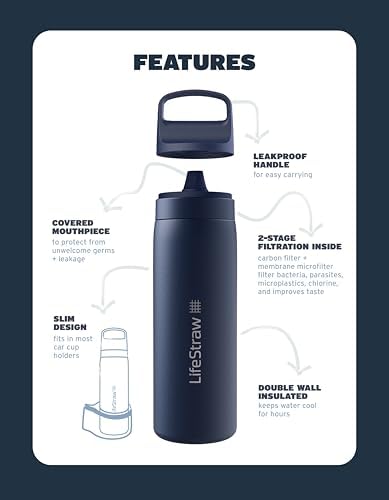 LifeStraw Go Series Insulated Steel Water Filter Bottle, 18 oz, Kyoto Orange - Image 3