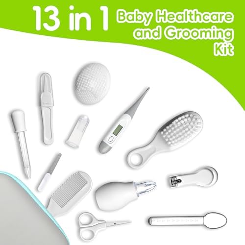 Baby Healthcare and Grooming Kit, Portable Baby Safety Care Set, Baby Essentials kit for Newborn(Grey White 13 in 1) - Image 2
