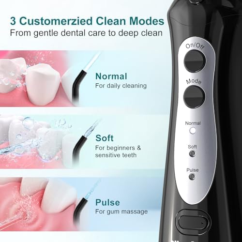 Nicefeel Water Dental Flosser Teeth Pick - Fast Charge Cordless Teeth Cleaner, 3 Modes Portable Oral Irrigator, IPX7 Waterproof Electric Water Dental Flosser for Tonsil Stone, 300ML Tank - Image 3