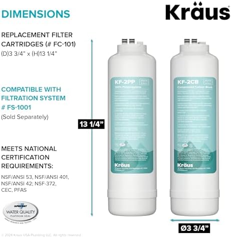 KRAUS Replacement Filter Cartridges for Purita 2-Stage Under Sink Water Filtration System with Carbon Block and Polypropylene Filters (Set of 2), FC-101 - Image 4