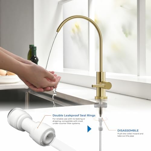 WEWE Drinking Water Faucet for RO System, Non-Air Gap, Brushed Gold - Image 5