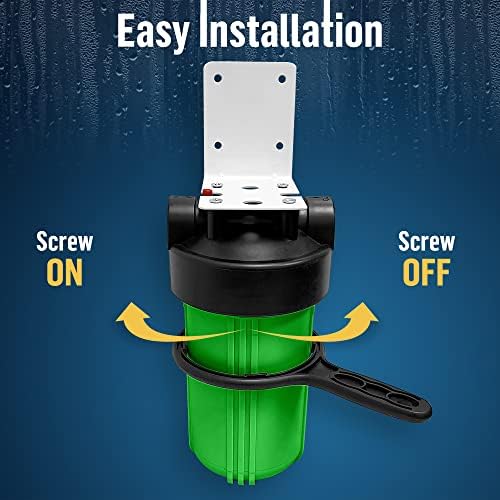 High Capacity 10 x 4.5” Whole House Filter Purifier System for Well or City Water, Presser Relief Button, 1” NPT Brass Port, Double O-Ring, Meets NSF Standards & Regulations (Green, 3 Sets) - Image 3