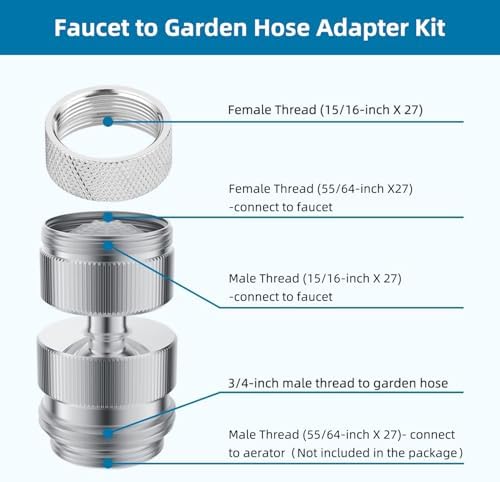 Hibbent Sink Faucet to Garden Hose Adapter Kit, Faucet Adapter to Garden Hose with 15/16 Inch Male Thread, 360-degree Swivel Sink Attachment - Chrome Finished - Image 6