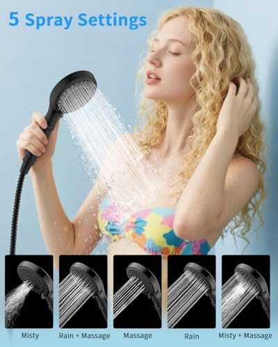 FASDUNT Shower Head with Handheld, High Pressure Showerhead with Hose Black - Image 5