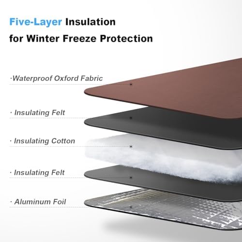Backflow Insulation Cover, Pipe Preventer Insulation Wrap for Winter Freeze Protection, Heavy-Duty 5-Layer Waterproof Oxford Fabric Cover for Outdoor Sprinklers and Faucets, 24W x 24H inches - Brown - Image 2