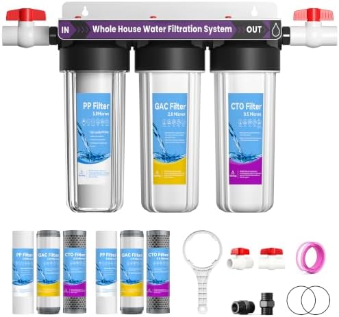3 Stage Whole House Water Filter System with 3 Sets of Filters, 10"x2.5" by Ovvyayl