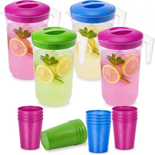 Willinglong 4 Set 2.3-Gallon Water Pitcher for party 16 Tumblers with Lid by Willinglong