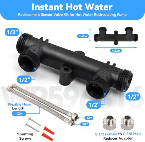 WP596816 Sensor Valve Kit for watts Recirculating Hot Water Pump, Essential Component of Hot Water Recirculation System, Includes 2 x 12in Stainless Steel Pipes & Thermal Bridge Valve - Image 3