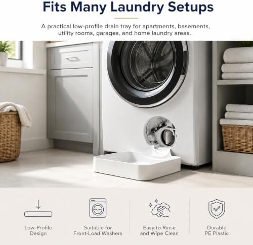 Universal Front Load Washer Drain Pan Kit, 7 x 7 Inch Low-Profile Washing Machine Drain Tray with Drain Accessory Cap and Guide Component, PE Water Catch Pan for Filter Cleaning and Maintenance - Image 6
