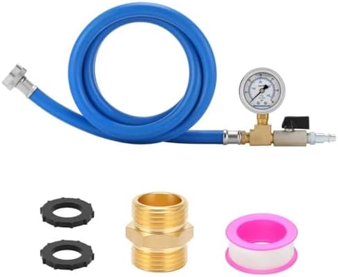 MEASUREMAN Garden Hose Blowout Kit, 0–60 PSI Pressure Gauge, 3/4 Inch GHT, 1/4 Inch Quick Connect Blowout Plug with Shut Off Valve for Outdoor Faucet & Sprinkler Systems (60-Inch Blue Rubber) by MEASUREMAN