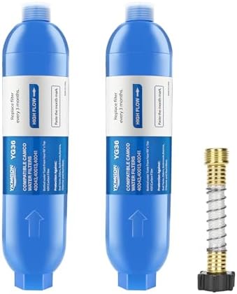 RV Inline/Marine Water Filter With Flexible Hose Protector, 2 Pack by YKMGON
