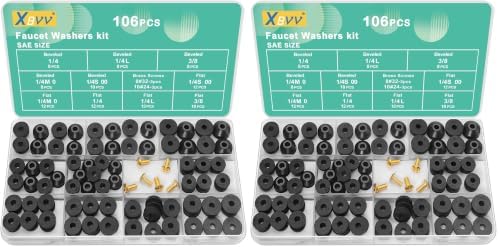 XBVV 106 PCS Faucet Washer Assortment Kit with Assorted Flat and Beveled Rubber Washers for Outdoor Garden Faucet Stem Leak Worn Replacement Repair (Pack of 2) by XBVV