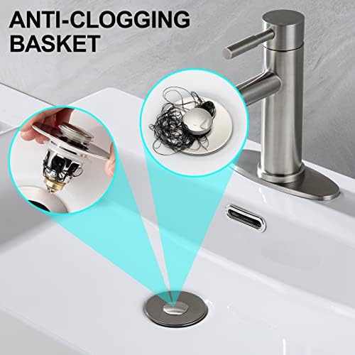 Universal Bathroom Sink Stopper - Bounce Wash Basin Drain Filter, Brushed Nickel Pop Up Drain Stopper, Bullet Core Push Type Sink Stopper, Sink Drain Plug with Anti-Clogging Strainer, for 1.1-1.5 inch - Image 4