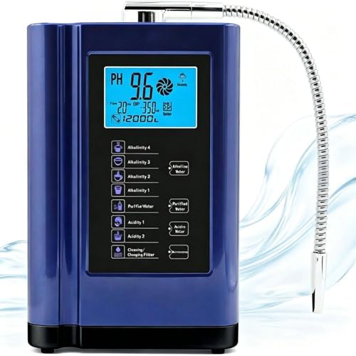 Alkaline Water Ionizer Machine, Water Machine PH 4-10.5 for Alkaline & Acidic Water, 5 Titanium Plates, Up to -500mV ORP, 8,000L Filter, 7 Water Settings, Auto-Cleaning, Intelligent Voice Blue by Unknown