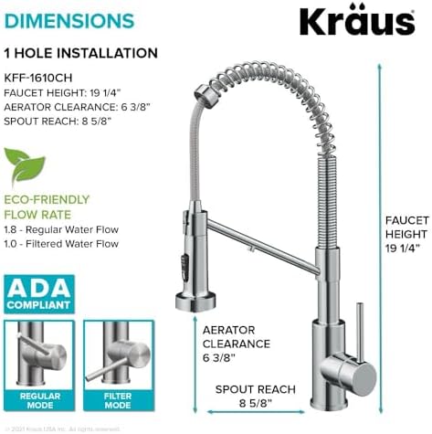 Kraus Bolden 2-in-1 Pull-Down Single Handle Kitchen Sink Filter Water Faucet for Reverse Osmosis or Water Filtration System in Chrome, KFF-1610CH - Image 5