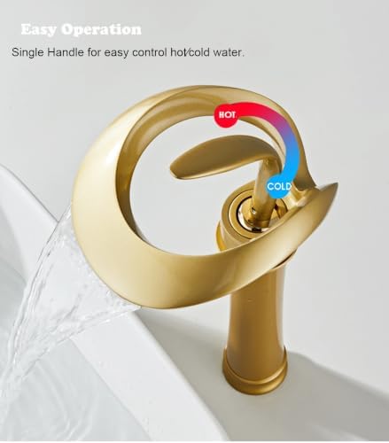 Creative Hollowed Bathroom Faucet Vessel Sink Antique Gold Waterfall Spout - Image 4