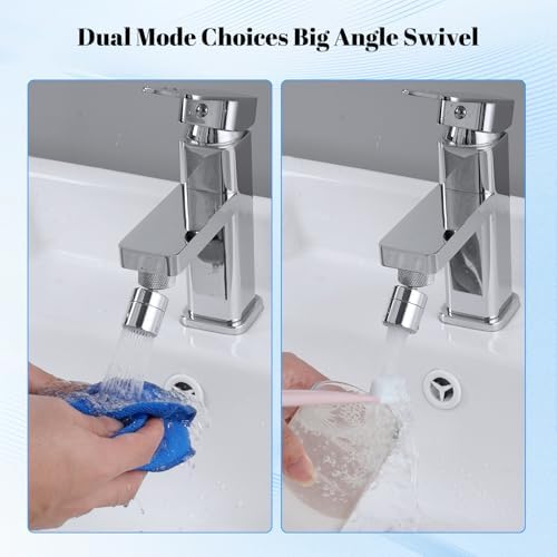 Hibbent Dual-function Solid Faucet Aerator, Big Angle Rotate Metal Kitchen Sink Aerator 360 Degree Swivel Sink Sprayer Attachment-55/64 Inch Female Thread-Chrome - Image 3