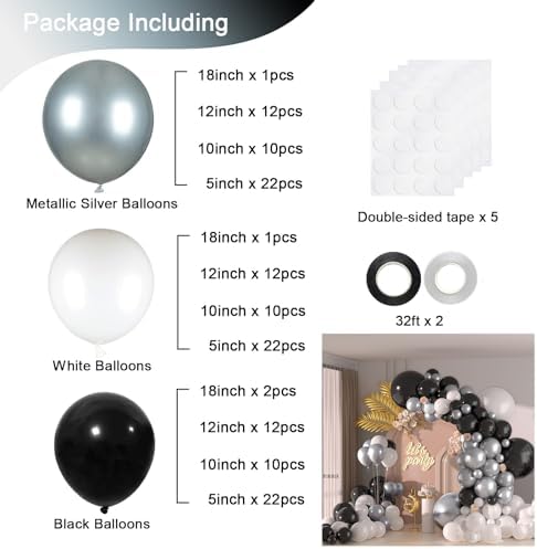 136pcs Black Silver White Balloons,18 12 10 5 Inch Different Sizes Balloon - Image 2