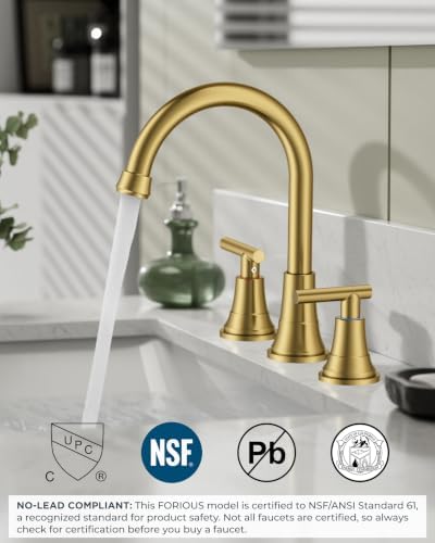 FORIOUS 3 Hole Brushed Gold Bathroom Facuet Widespread, 2 Pack Gold Faucet - Image 2