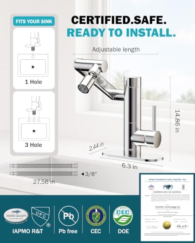 Frizzlife MF1080-S Bathroom Sink Faucet and Kitchen Sink Faucet, Built-in Carbon Block Filter, NSF/ANSI 372 Certified, 1080° Rotatable, Single Hole Single Handle, Stream/Spray, 304 Stainless Steel - Image 6