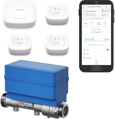 YoLink FlowSmart All-in-One Kit: 1.25" Water Meter + 3-Pack Sensors + Hub by YoLink