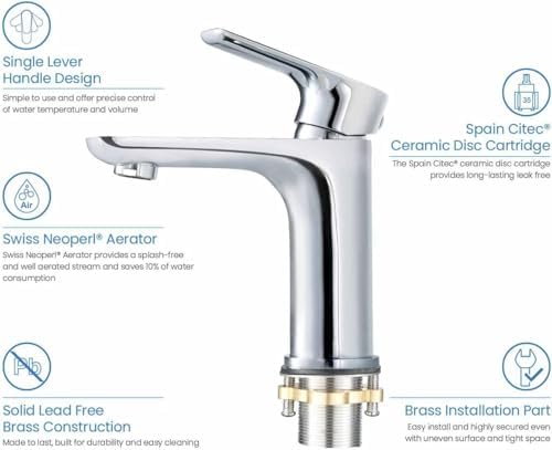 KIBI Tender Chrome Bathroom Sink Faucet with Pop-Up Drain | Single Handle Solid Brass High Arc Spout | Smooth Water Flow and Corrosion-Resistant (Chrome W/Pop Up Drain) - Image 6