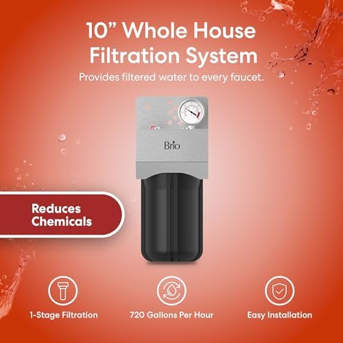 Brio Whole House Water Filter System w/Gauge & Fast-Flow CTO Carbon Block Filter (5 Micron) 4.5" x 10" | Improves Taste & Protects Home Appliances | 720 GPH | 50,000 Gallons or 6 Months - Image 2