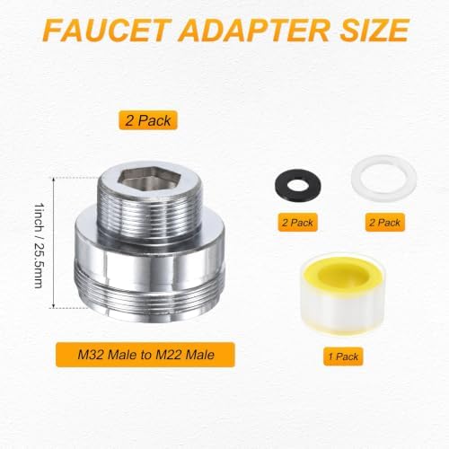 M METERXITY 2-Pack Faucet Adapter, M32 Male to M22 Male, for Kitchen - Image 3