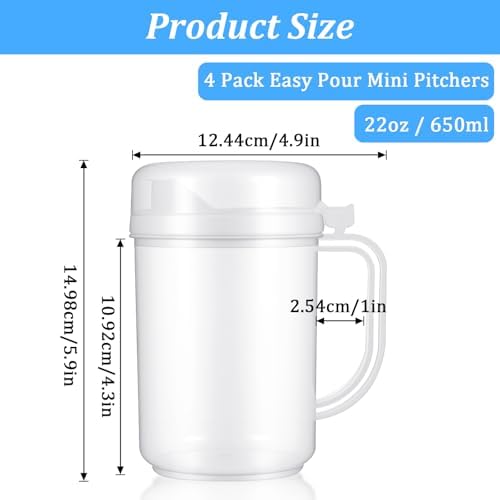 4 Pack Easy Pour Mini Pitchers 22oz with Lid, BPA-Free Plastic Pitcher for Milk, Water & Juice – Ideal for Early Learning & Home - Image 2