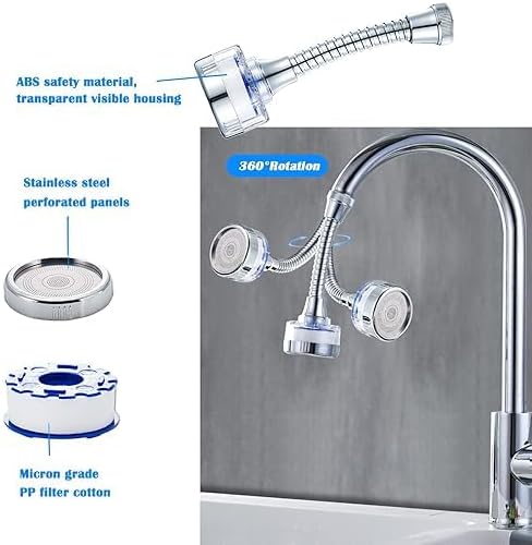Sink Water Filter,360° Rotating Faucet Water Filter,Kitchen Bathroom Universal Swivel Sink Filter,with Extension Tube Removes Chlorine Fluoride Heavy Metals Hard Water for Home Kitchen - Image 3