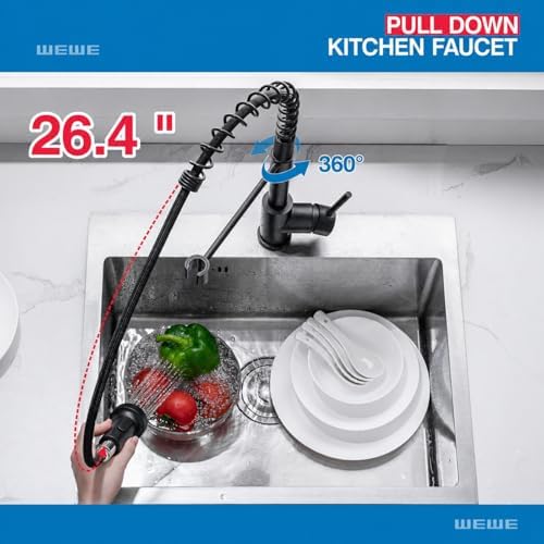 WEWE High Arc Pull-Out Kitchen Faucet, 2-Mode Sprayer, Matte Black - Image 2