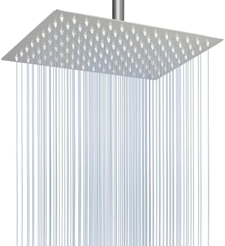 Voolan Rain Shower Head - High Flow Large Rainfall Shower Heads Made of Stainless Steel - Waterfall Bathroom Square Showerhead - Ceiling or Wall Mount (12 * 8 Inch Rectangle, Brushed Nickel) by Voolan