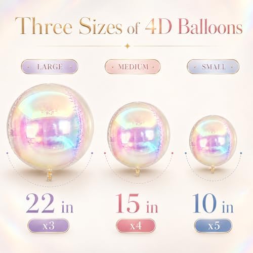 12Pcs Iridescent Round Foil Balloons, 4D Holographic Clear Ball Balloons - Image 3