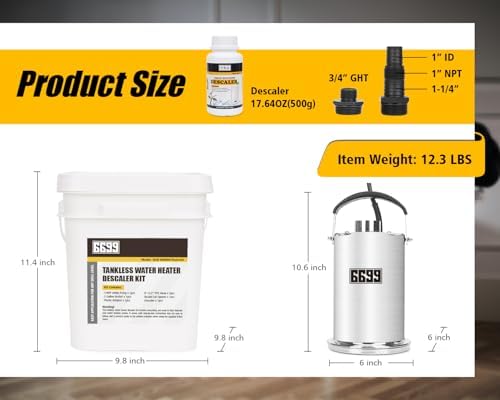 Tankless Water Heater Flushing Kit Includes 1500GPH Stainless Steel Pump with Two Adapters & Cleaner & 3 Gallons Pail with Bucket Lid Opener & Two 1/2” Dia X 6’ Hoses SUB 1500SS Flush Kit - Image 5