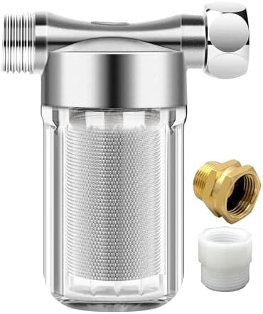 Reusable Washer Water Filter, 40 Micron Anti Scale Washing Machine Water Filter, For Washer, Heater, Faucet, Large Capacity, Brass Chrome Rust Prevention Sediment Filter, With 3/4'' Adapter by ZHYUUAX